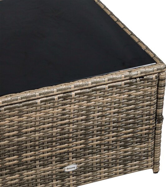 Outsunny 6-Seater Outdoor Rattan Wicker Sofa Set with Hidden Storage Side Table and Cushions, Mixed Brown Aosom UK