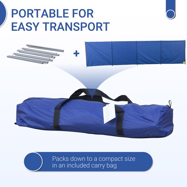 Outsunny Beach Windbreak: Portable Folding Privacy Screen with Carry Bag, Steel Framed Sun Shelter, 620cm x 150cm Aosom UK