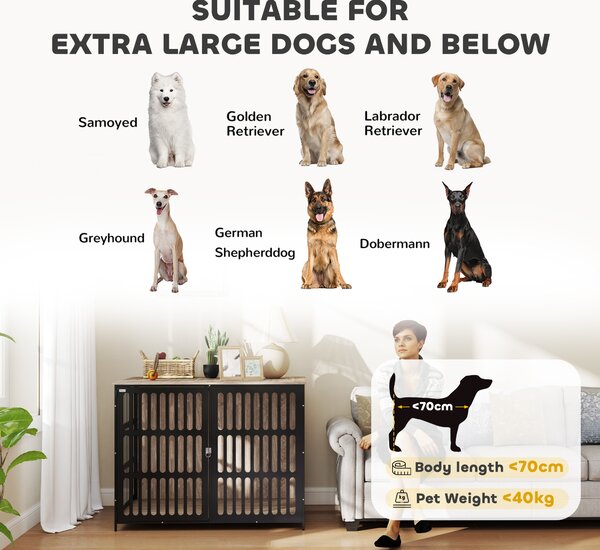 PawHut Dog Crate Furniture with Anti-Chew Resistant Mesh, Anti-Escape Single Door, for Extra Large Dogs, 118 x 80 x 92 cm