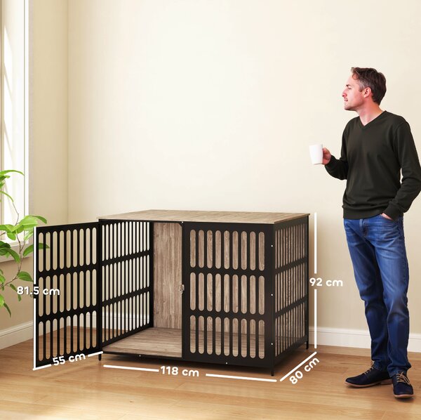 PawHut Dog Crate Furniture with Anti-Chew Resistant Mesh, Anti-Escape Single Door, for Extra Large Dogs, 118 x 80 x 92 cm