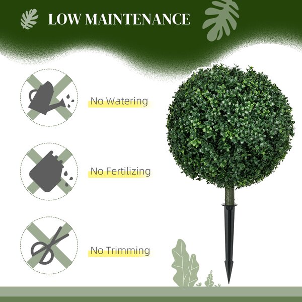 HOMCOM Artificial Boxwood Trees w/ Ground Stake, Set of 2 Ball Shaped Topiary Trees for Home Office & Living Room, UV Resistant