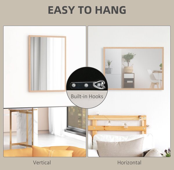 HOMCOM Wall Bathroom Mirror, 70 x 50 cm Wall-Mounted Mirror for Living Room, Bedroom, Hallway, Natural Wood