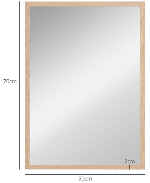 HOMCOM Wall Bathroom Mirror, 70 x 50 cm Wall-Mounted Mirror for Living Room, Bedroom, Hallway, Natural Wood