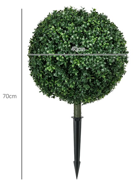 HOMCOM Artificial Boxwood Trees w/ Ground Stake, Set of 2 Ball Shaped Topiary Trees for Home Office & Living Room, UV Resistant