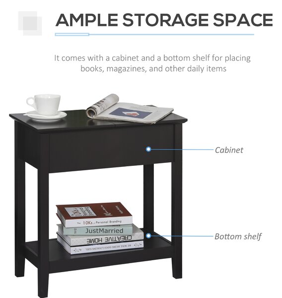 HOMCOM End Table, Narrow Side Table with Flip Top , Shelf, Dark Coffee