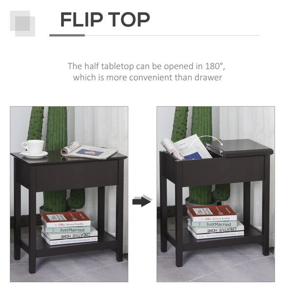 HOMCOM End Table, Narrow Side Table with Flip Top , Shelf, Dark Coffee