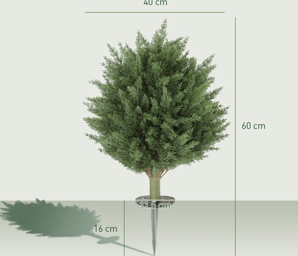 HOMCOM 60 cm Artificial Cypress Tree with Ground Stake, Set of 2 Artificial Plants for Indoor & Outdoor, UV Resistant, Green