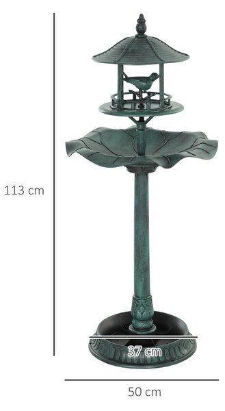 Outsunny 3-in-1 Garden Bird Bath, Freestanding Birdbath with Large Water Basin, Underneath Flower Planter, Φ50 x 113 cm, Green
