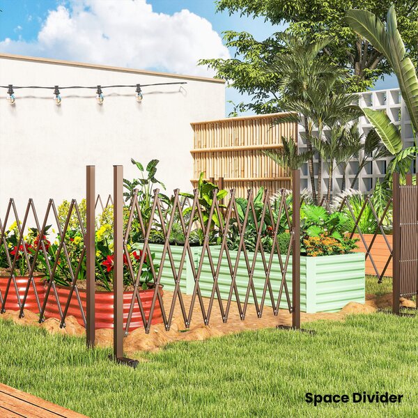Outsunny Expanding Trellis Fence, Freestanding Movable Fence, Foldable Garden Screen Panel, 250 x 103.5 cm, Dark Brown