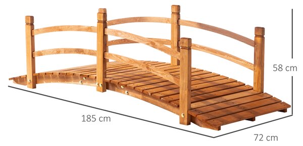 Outsunny 6FT Wooden Garden Bridge with Safety Railings, Classic Arc Footbridge for Stream Pond Walkway, Orange