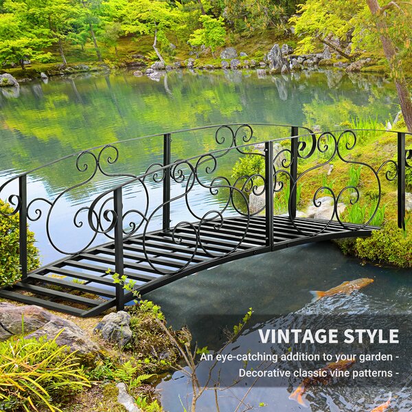 Outsunny 184cm Metal Arch Garden Garden Bridge, Safety Siderails, Arc Footbridge for Garden Creek, Stream, Pond, Black