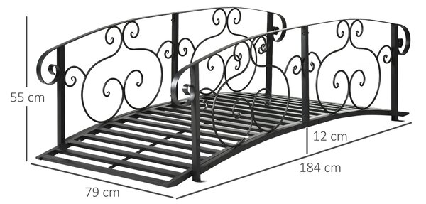 Outsunny 184cm Metal Arch Garden Garden Bridge, Safety Siderails, Arc Footbridge for Garden Creek, Stream, Pond, Black