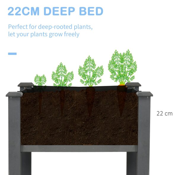 Outsunny Raised Bed for Garden, Wooden Elevated Planter Box with Bed Liner, for Flower Vegetable Herb, Dark Grey