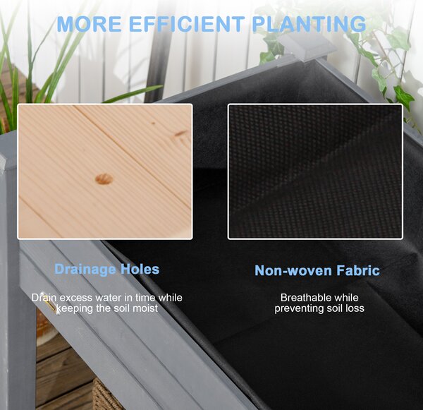 Outsunny Raised Bed for Garden, Wooden Elevated Planter Box with Bed Liner, for Flower Vegetable Herb, Dark Grey