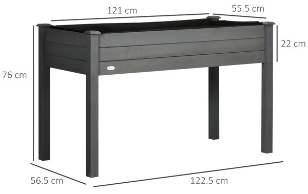 Outsunny Raised Bed for Garden, Wooden Elevated Planter Box with Bed Liner, for Flower Vegetable Herb, Dark Grey