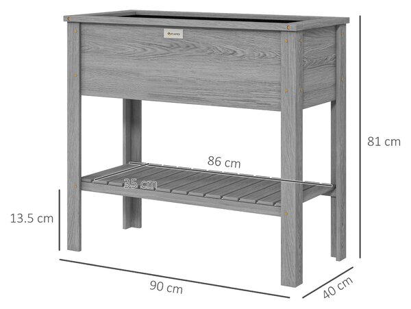 Outsunny Wooden Raised Garden Bed, Elevated Planter Box with Storage Shelf and Drainage Holes, Raised Planter with Legs, Grey