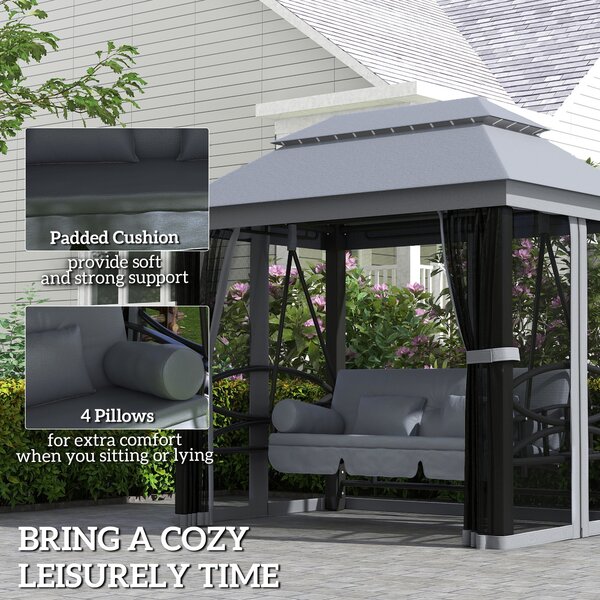 Outsunny 3 Seater Swing Chair Hammock Gazebo Lounger Cushioned Seat Waterproof Grey