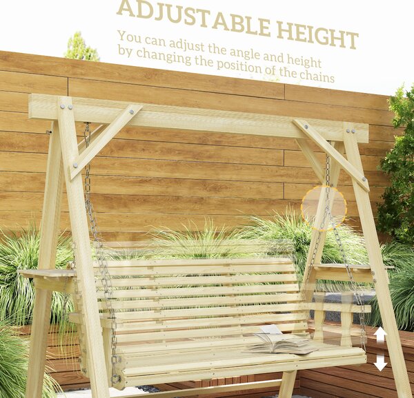 Outsunny Three-Seater Wooden Swing Bench