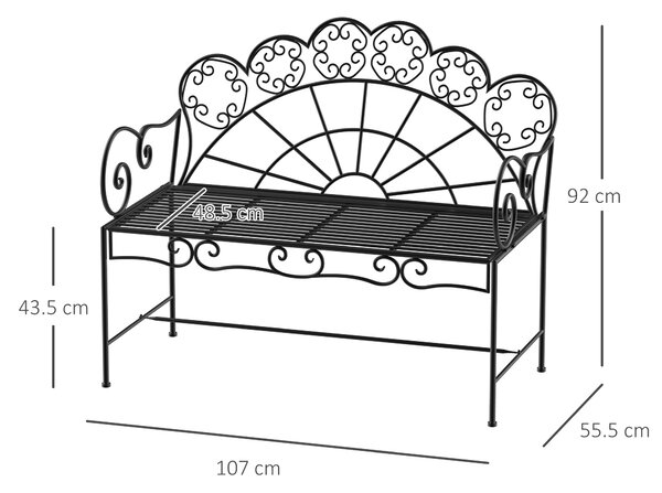 Outsunny Metal Garden Bench Loveseat with Slatted Seat, Black