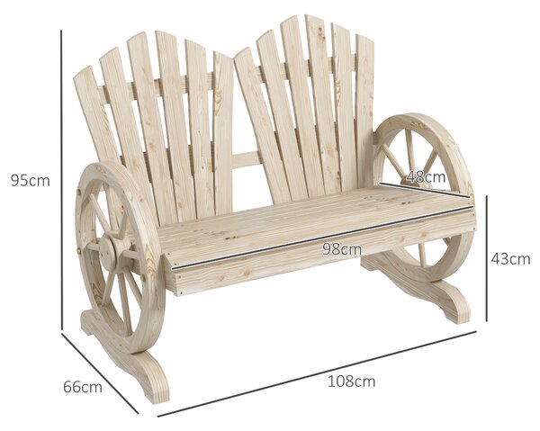 Outsunny Fir Wood Love Seats with Wheel-Shaped Armrests, Large Load-Bearing Chair, Natural Wood Finish