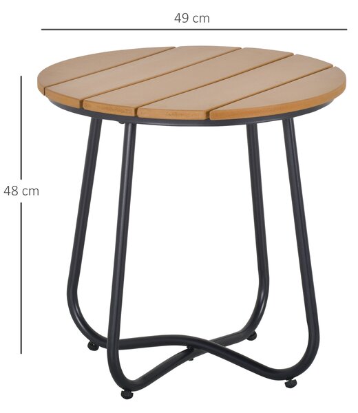 Outsunny Round Outdoor Side Table Adjustable Leg Pads Garden Table 49 x 49 x 48 cm Natural Wood & Black