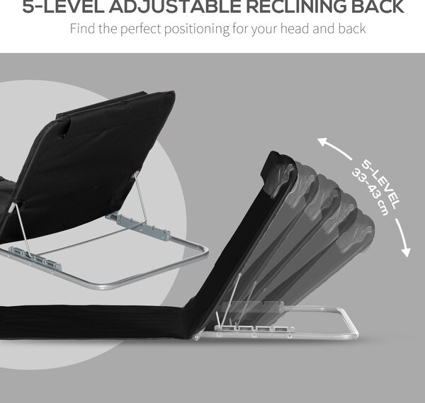 Outsunny Set of 2 Foldable Garden Beach Chair Mat, Lightweight Outdoor Sun Lounger Seats with Adjustable Back, Metal Frame, PE Fabric Head Pillow and Carry Bag, Cream White