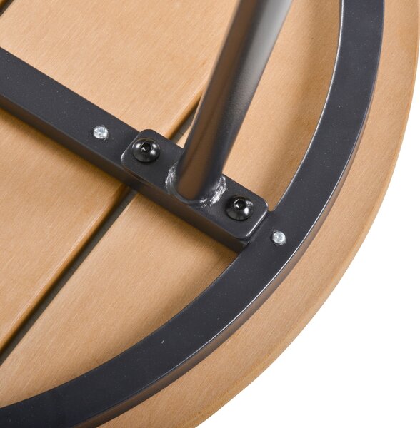 Outsunny Round Outdoor Side Table Adjustable Leg Pads Garden Table 49 x 49 x 48 cm Natural Wood & Black