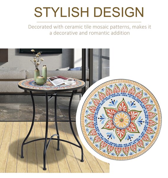 Outsunny Φ60cm Mosaic Outdoor Patio Table - Red