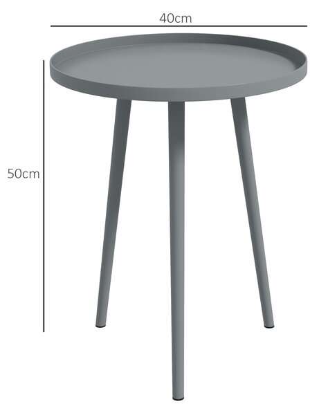 Outsunny Round Garden Coffee Table, Outdoor Side Table with Rounded Steel Edge, Ø40 x 50H cm, Grey