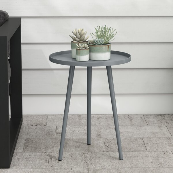 Outsunny Round Garden Coffee Table, Outdoor Side Table with Rounded Steel Edge, Ø40 x 50H cm, Grey