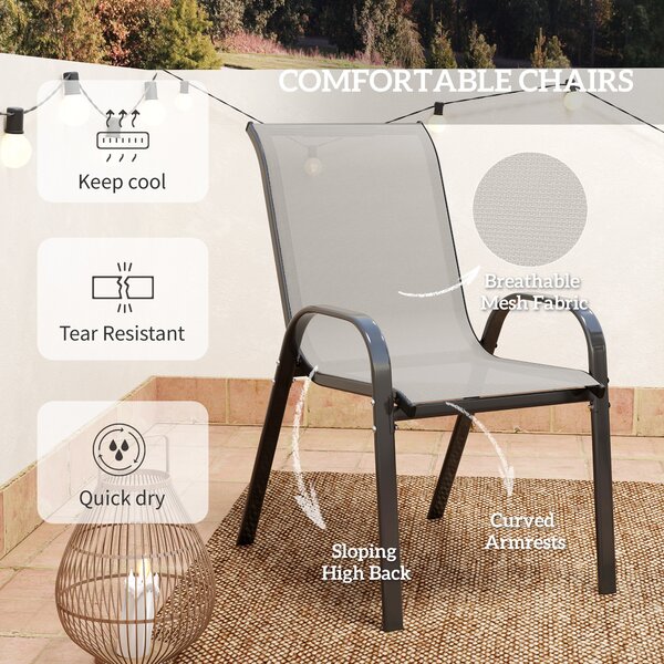 Outsunny 3 Piece Garden Furniture Set, Outdoor Patio Bistro Set with Table & 2 Chairs, Modern Design for Balcony & Garden, Light Grey Aosom UK