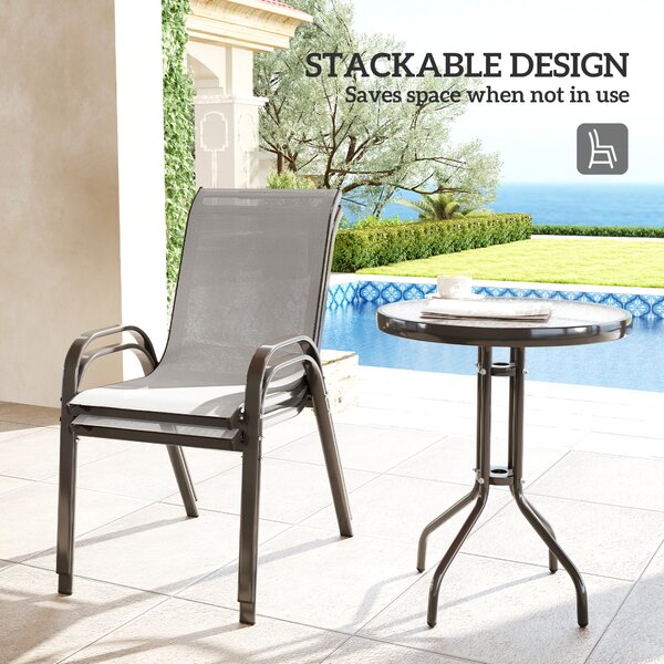 Outsunny 3 Piece Garden Furniture Set, Outdoor Patio Bistro Set with Table & 2 Chairs, Modern Design for Balcony & Garden, Light Grey Aosom UK