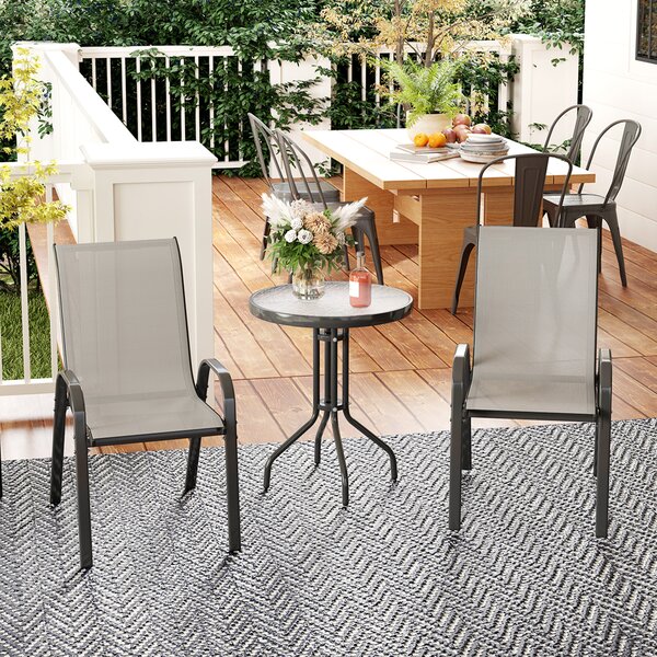 Outsunny 3 Piece Garden Furniture Set, Outdoor Patio Bistro Set with Table & 2 Chairs, Modern Design for Balcony & Garden, Light Grey Aosom UK