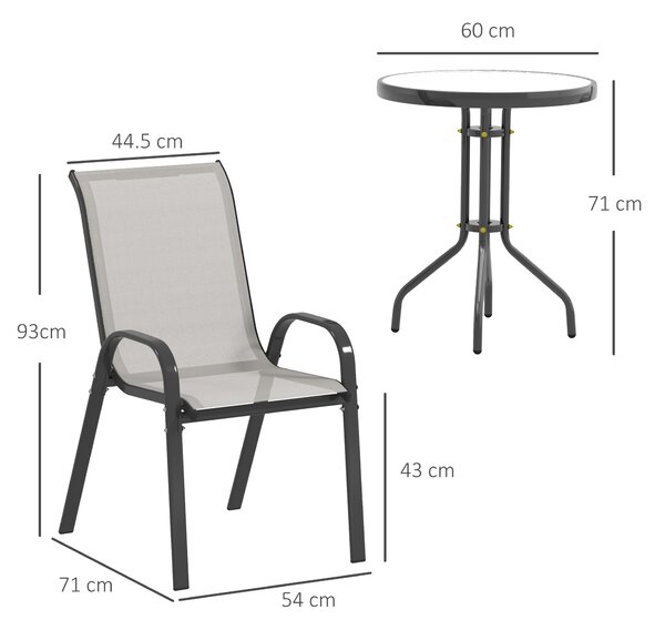 Outsunny 3 Piece Garden Furniture Set, Outdoor Patio Bistro Set with Table & 2 Chairs, Modern Design for Balcony & Garden, Light Grey Aosom UK