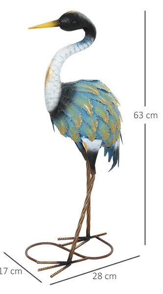 Outsunny Heron Garden Statue, Standing Garden Ornament, Metal Garden Gift with Stakes, 28 x 17 x 63 cm, Multi-Colour