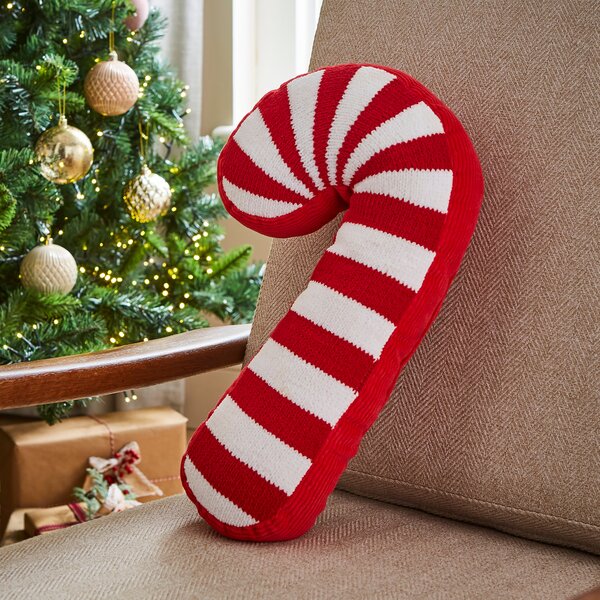 Candy Cane Knitted Cushion Red