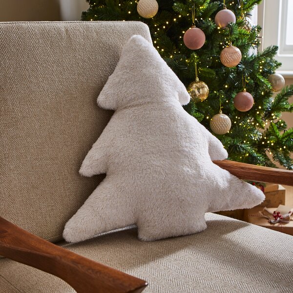 Christmas Tree Sparkle Fur Cushion White