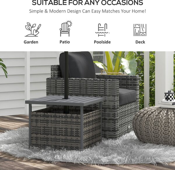 Outsunny Outdoor Rattan Wicker Coffee Table w/ Umbrella Hole Suitable for Garden Garden