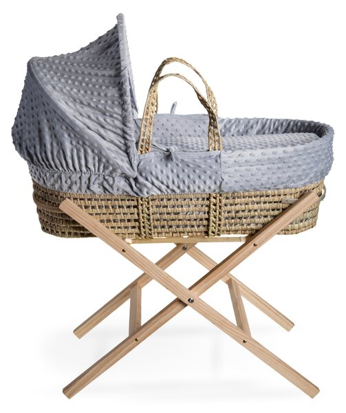 Clair de Lune Dimple Palm Moses Basket with Natural Folding Stand