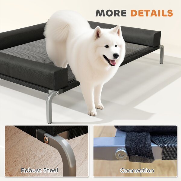 PawHut Elevated Dog Bed with Removable Bolsters, Raised Dog Bed for Large Breeds, Portable Indoor & Outdoor Pet Cots, Black