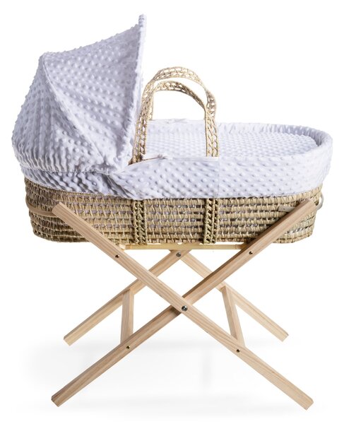 Clair de Lune Dimple Palm Moses Basket with Natural Folding Stand