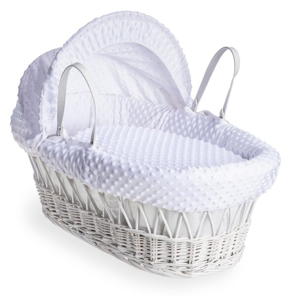 Clair de Lune Dimple Wicker Moses Basket with White Rocking Stand