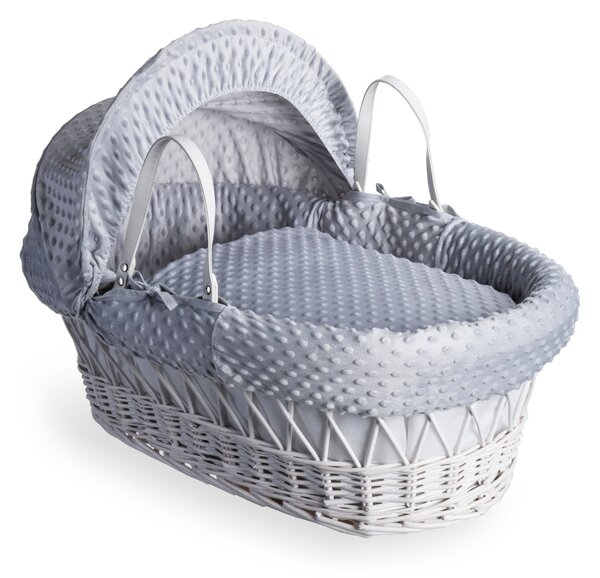 Clair de Lune Dimple Wicker Moses Basket with White Rocking Stand