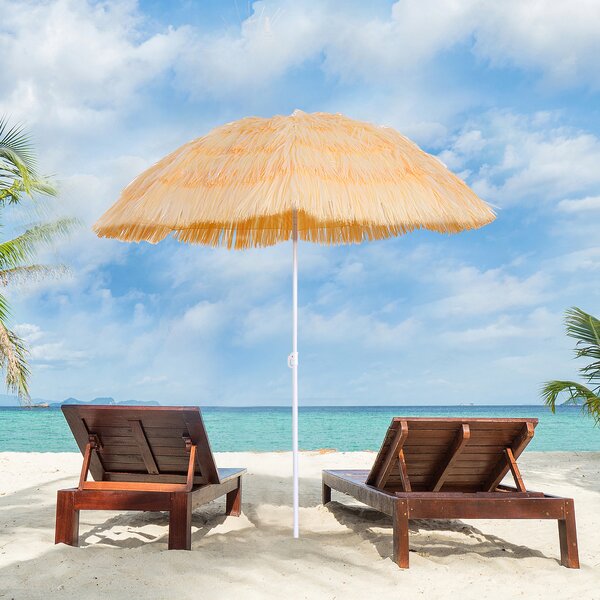 Outsunny Waterproof Patio Garden Hawaii Beach Sun Umbrella Sunshade Hawaiian Folding Tilting Crank Parasol (Wheat) Aosom UK