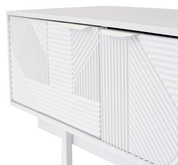Elegant Bohemian TV Entertainment Center with Cabinet and Drawers, Geometric Lines TV Stand for 90 Inch TVs, 200L x 40W x 51H cm, White Aosom UK