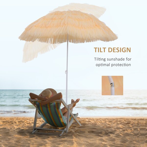Outsunny Waterproof Patio Garden Hawaii Beach Sun Umbrella Sunshade Hawaiian Folding Tilting Crank Parasol (Wheat) Aosom UK