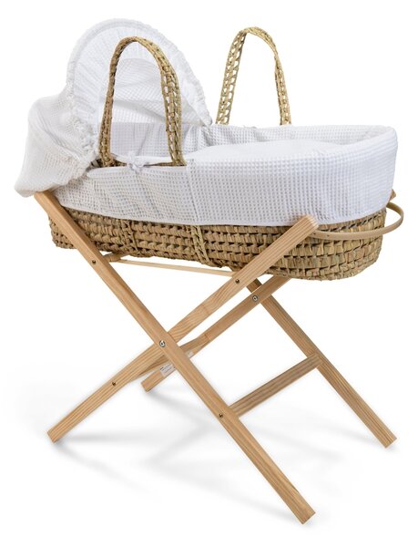 Clair de Lune Waffle Palm Moses Basket with Natural Folding Stand