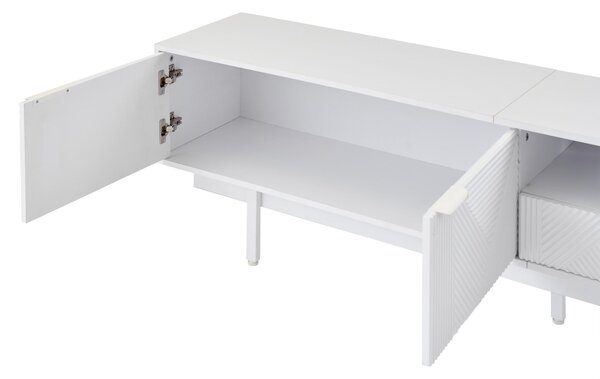 Elegant Bohemian TV Entertainment Center with Cabinet and Drawers, Geometric Lines TV Stand for 90 Inch TVs, 200L x 40W x 51H cm, White Aosom UK