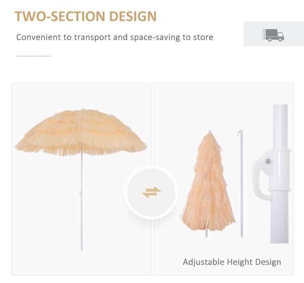 Outsunny Waterproof Patio Garden Hawaii Beach Sun Umbrella Sunshade Hawaiian Folding Tilting Crank Parasol (Wheat) Aosom UK
