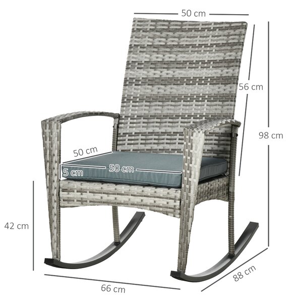 Outsunny Outdoor PE Rattan Rocking Chair Set of 2, Garden Rocking Chair Set with Armrest and Cushion, Light Grey Aosom UK